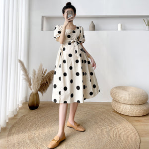 Maternity Top Dot Maternity Long Dress Cotton Summer High Waist Sashes Dress Pregnant Clothes Big Size Dress For Pregnant Women