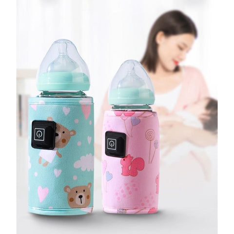 Portable USB Baby Bottle Warmer Travel Milk Warmer Infant Feeding Bottle Heated Cover Insulation Thermostat Food Heater Dropship